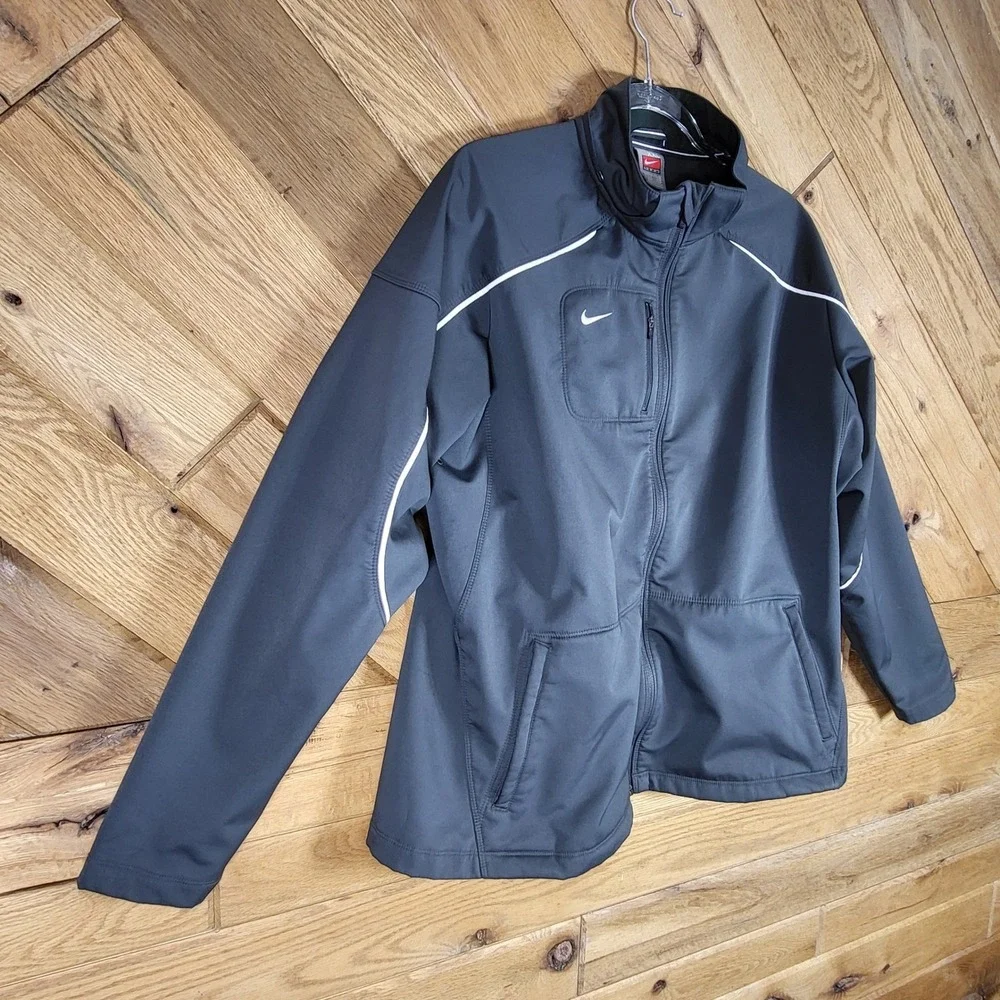 Nike Jacket Mens Size XXL Full Zip Fleece Lined Softshell Piping Gray